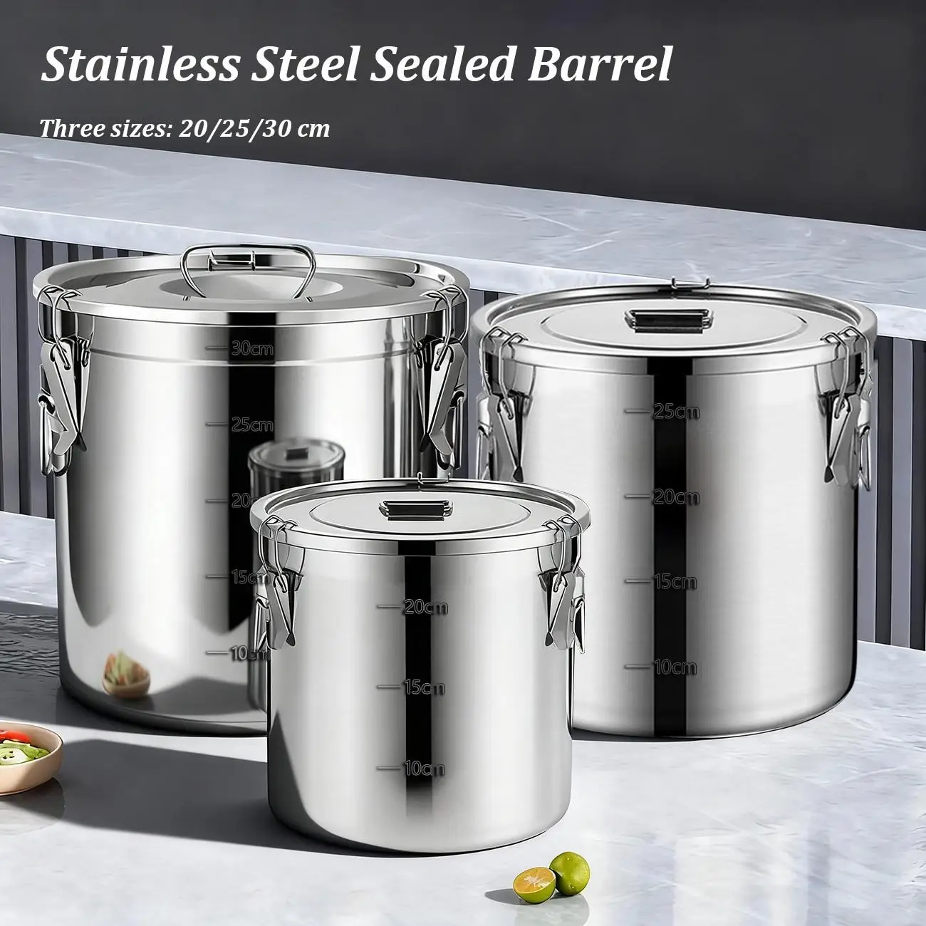 Stainless Steel Sealed Bucket, Multi-Functional Container, 8/14/23L, Leak-Proof, Airtight, Ideal for Food Storage & Cooking