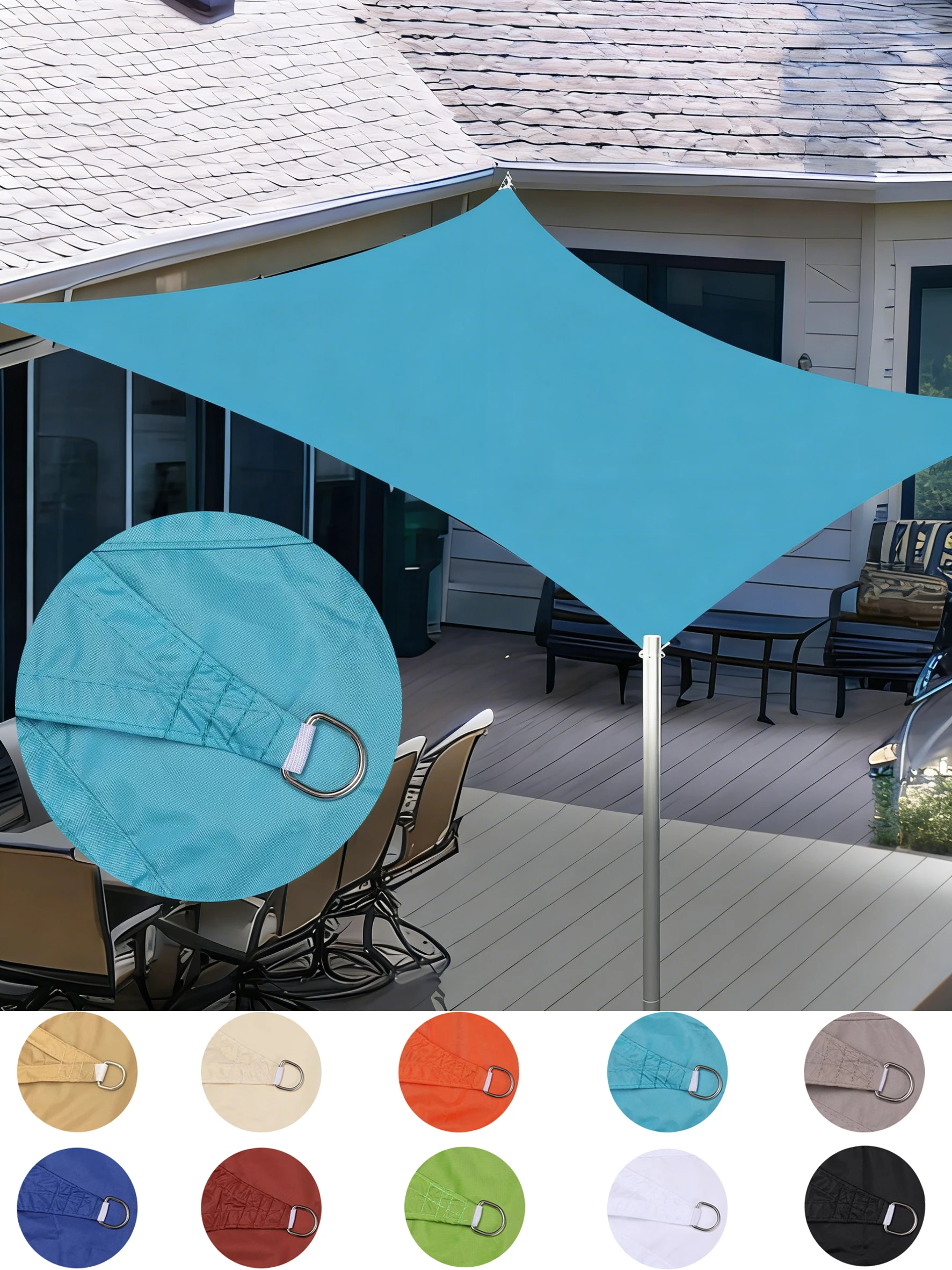 Sonnensegel UV-Schutz Wasserdichtes Vordach für Terrasse, Garten, Carport, Schwerlast-Markise mit Edelstahl-D-Ringen