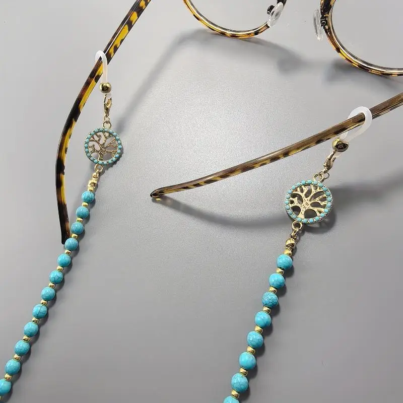 Imitation Turquoise Sunglasses Holder Chain Long Bead Diamond Inlaid Light Weight Eyewear Strap for Birthday Gift
