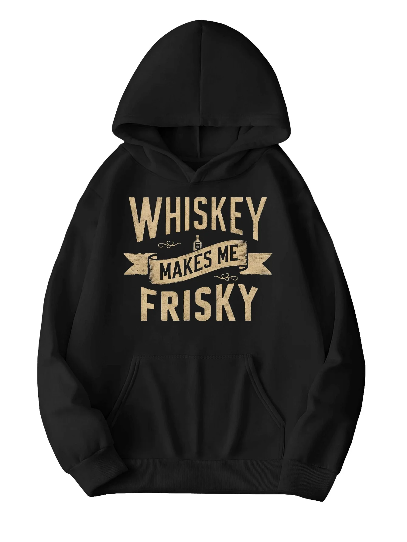هودي "ويسكي يجعلني فريسكي" - بلوزة محبوكة مريحة بأنماط هندسية وجيوب أمامية وأساور مضلعة