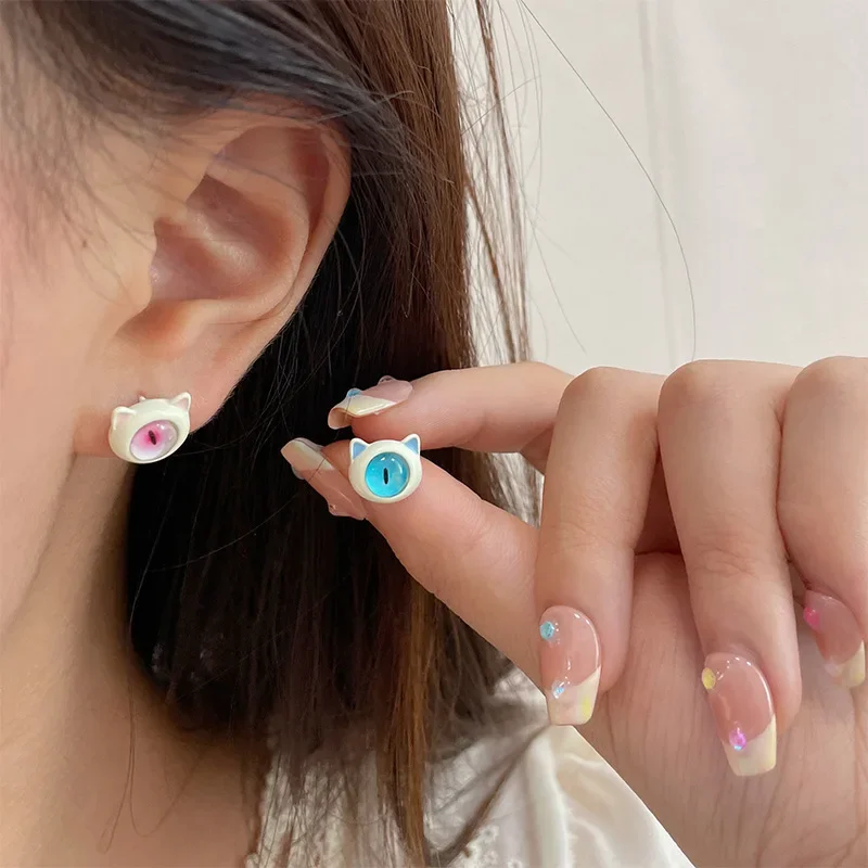 Cute Little Monster Cat  Eye Stone Earrings For Women 2023 Trendy Sweet And Cool Original Design Eardrop Jewelry Teen Gift