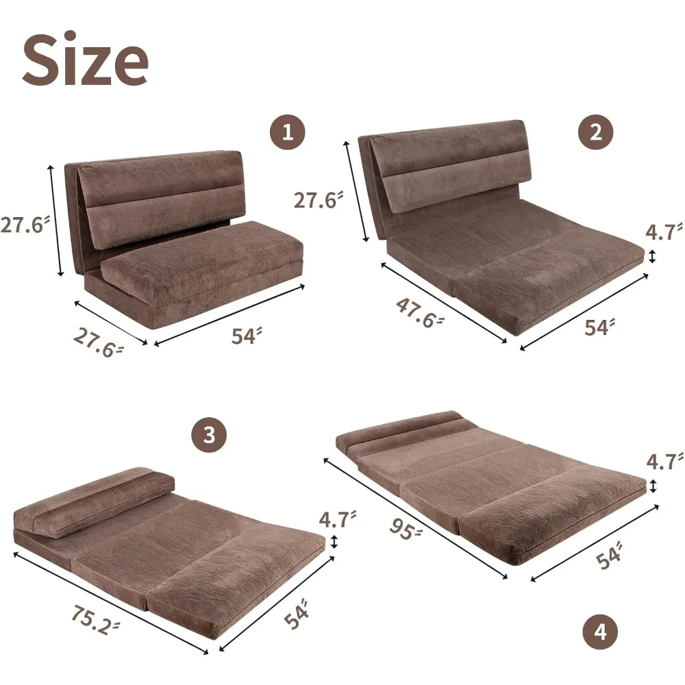 سرير كيس فول من الفرو الصناعي قابل للغسل مقاس 54 × 95 للبالغين، أريكة قابلة للطي من القطيفة لغرفة المعيشة