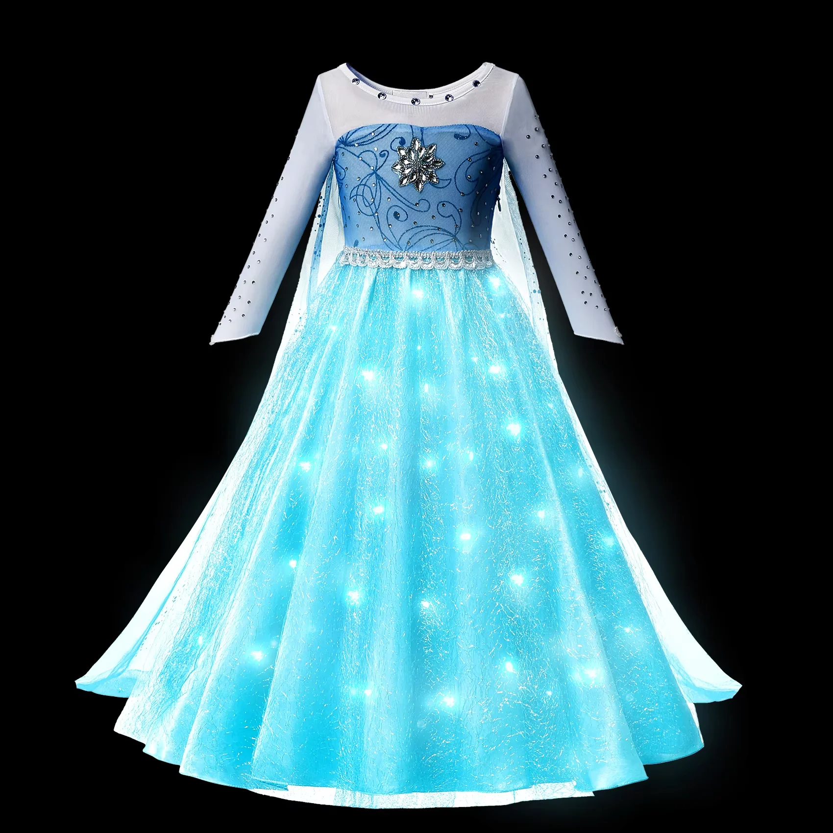 Disney Frozen Snow Queen Elsa Princess Dress LED Light Up Girls Party Vestidos Cosplay Clothing Birthday Kids Costume