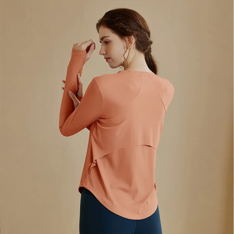 

Women's Loose Long-Sleeved T-shirt Quick-Drying Breathable Sports Blouse for Running Yoga Fitness Suit Thin Training Top