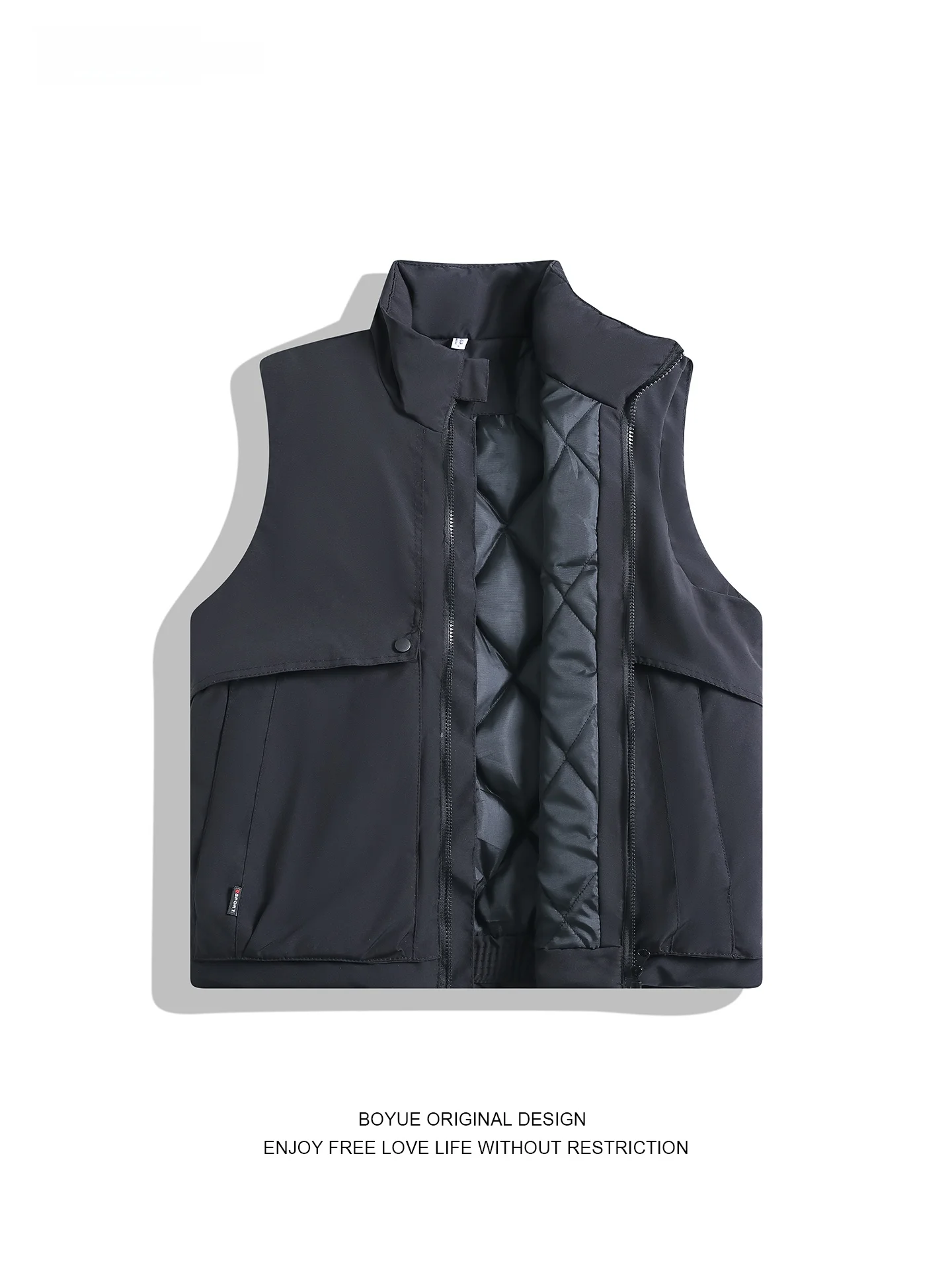 

Мужской повседневный жилет на молнии из хлопка, однотонный, с воротником-стойкой, для подростков и мужчин, молодежная модная верхняя одежда из полиэфирного волокна