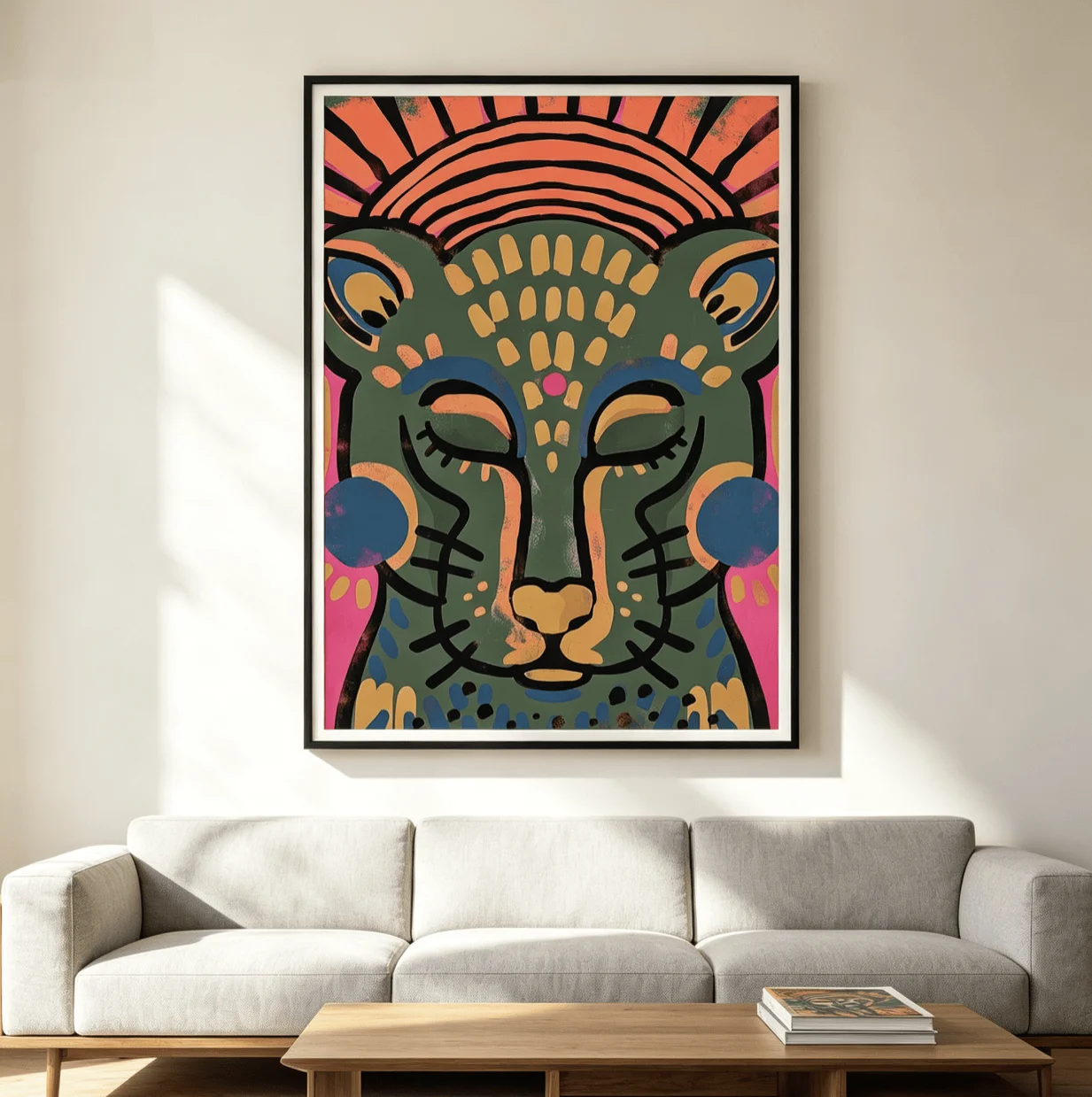 Colorful Tribal Lion Wall Art Canvas Prints, Boho Animal Portrait Posters, Modern Decor for Living Room Bedroom Entryway Decor