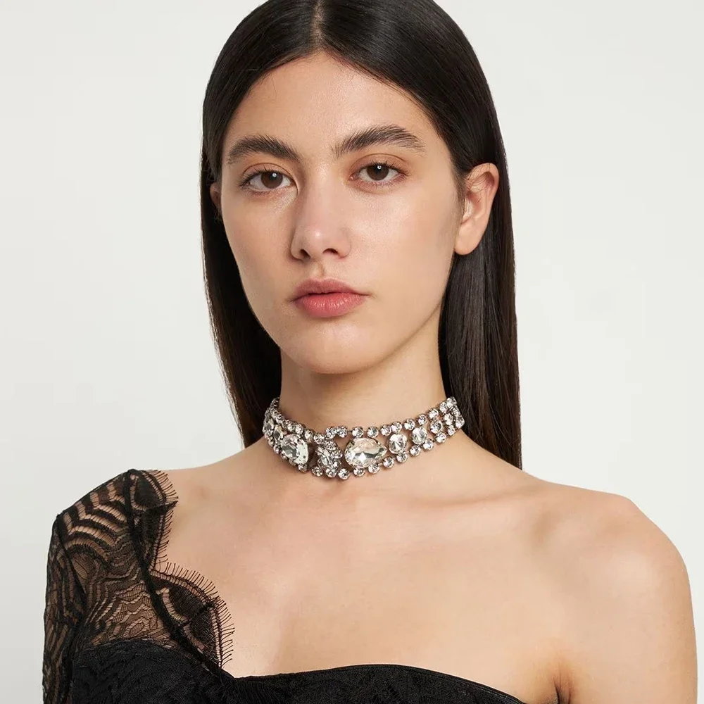 بيان الجوف حجر الراين المختنق قلادة مجوهرات الزفاف سيدة أنيقة قطرة الماء كريستال طوق المختنق الزفاف هدية الزفاف