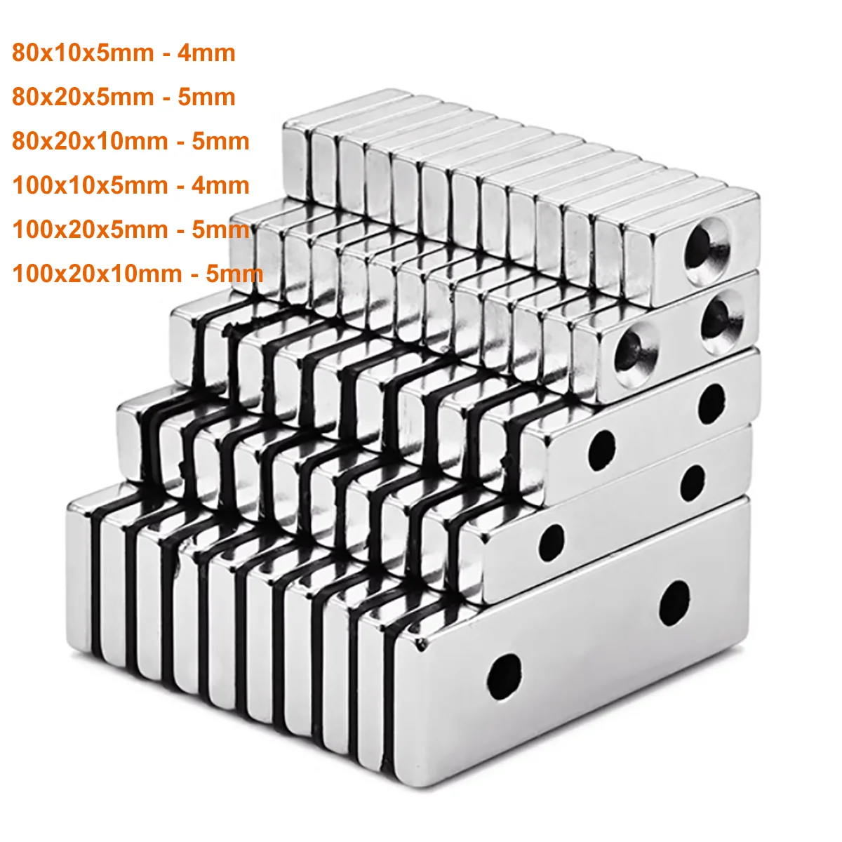 1Pcs N52 NdFeB Neodymium Magnets with Countersunk Hole 80mm 100mm Super Strong Permanent Magnetic Square Rectangle Fridge Magnet