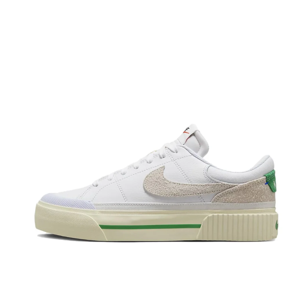 Nike Original Court Legacy Women's Shock Absorbing Abrasion Resistant Low Top Board Shoes Beige and Green