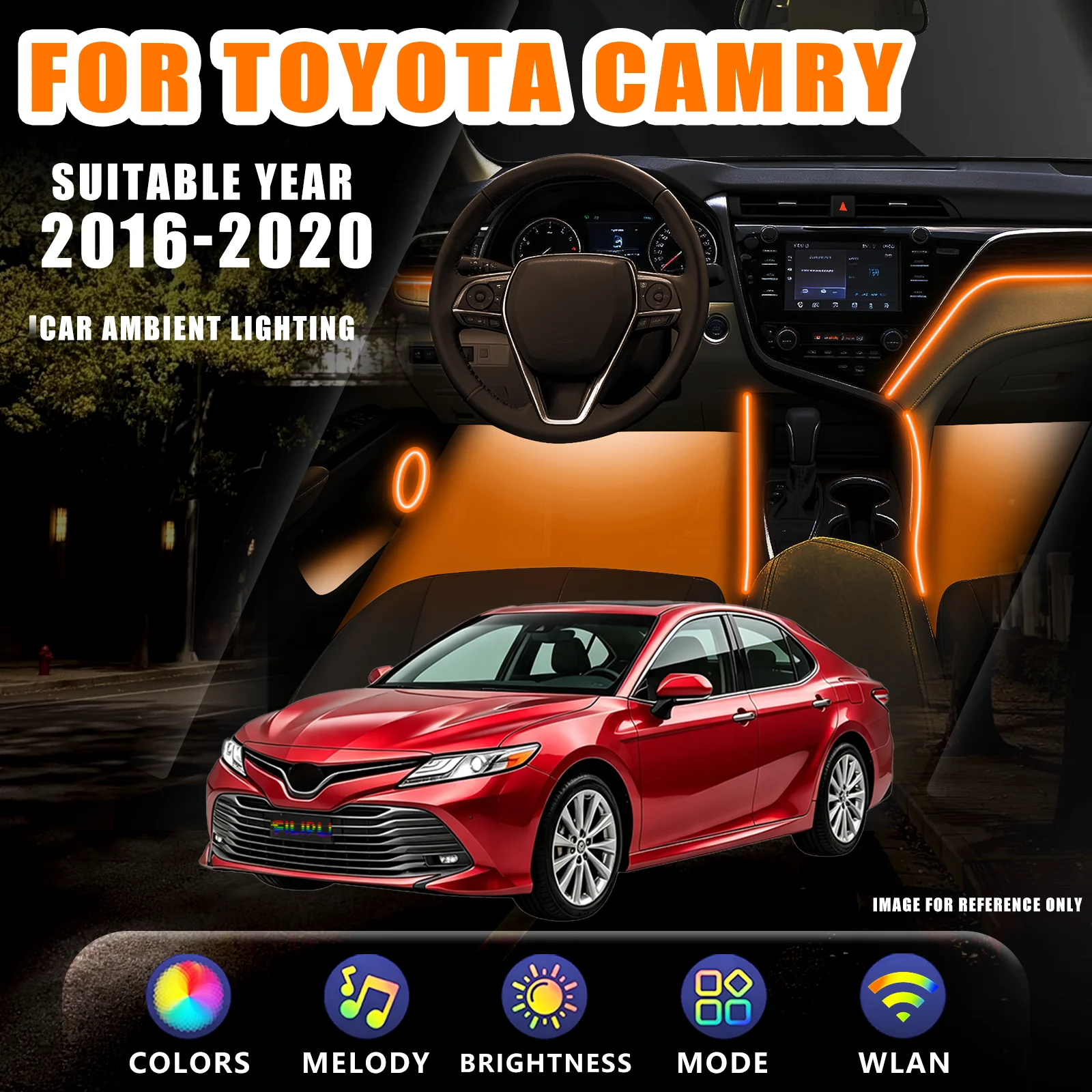 FOR TOYOTA Camry 2016-2020 YEAR RGB 18 Lights car ambient light kit multi scene preset mode one click switch soft eye care glow full interior atmosphere lighting decorative kit