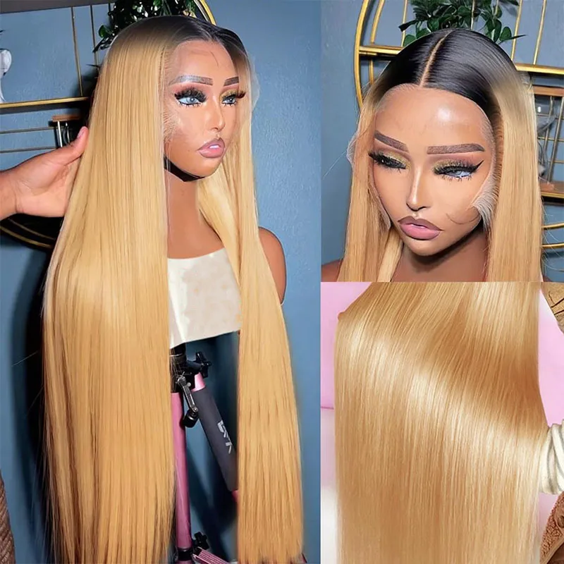 

1B27 Парики из натуральных волос на кружеве с детскими волосами, предварительно выщипанные, омбре, медовый блондин, бразильский 30-дюймовый парик на шнуровке спереди