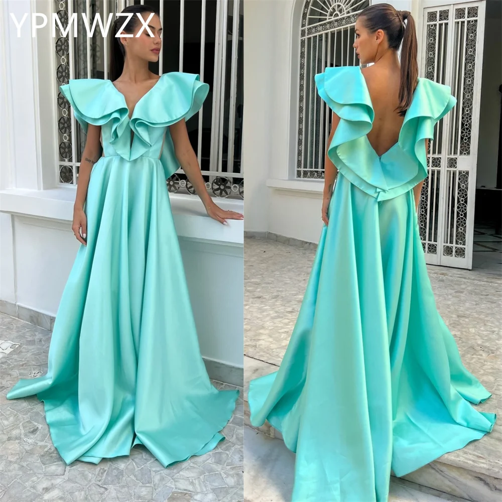 Customized Prom Gown Evening Women Party Occasion YPMWZX V-neck A-line Floor Length Skirts Draped Bespoke  Dresses Forma