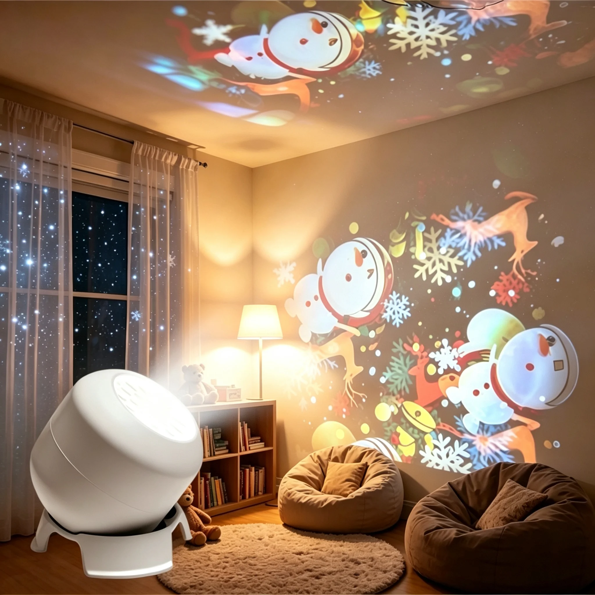 Dynamic Christmas Snowflake Projection Night Light 360° Rotating Dynamic Christmas Projector Lamp Christmas New Year Decorative