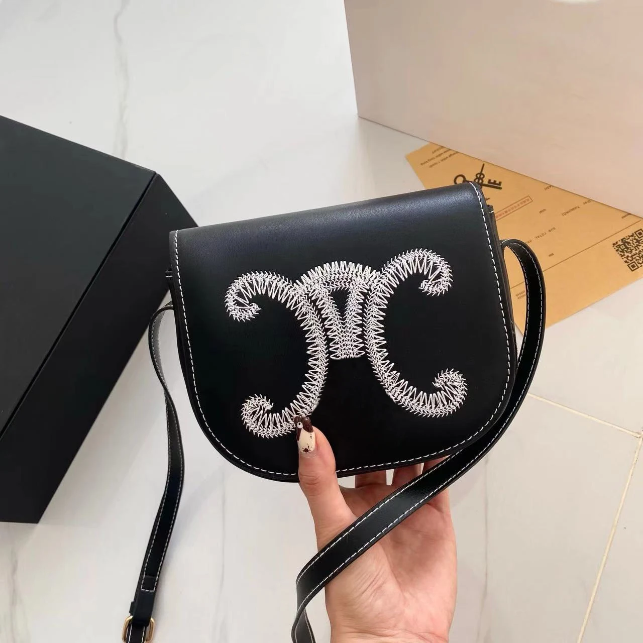 New Women\'s Versatile Saddle Bag Monogram Embroidery Double C Luxury Designer Bag Fashionable Women\'s Crossbody Shoulder Bag