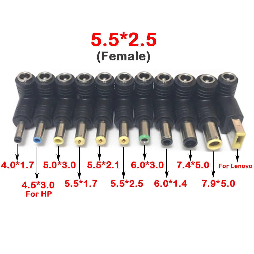 240W DC 5.5*2.5 żeński do DC 4.0*1.7 4.5*3.0 5.0 5.5*1.7 7.4 7.9 mm dla ASUS HP Lenovo Samsung męski kolanko zasilacza zasilacza