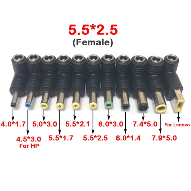 240W DC 5.5*2.5 żeński do DC 4.0*1.7 4.5*3.0 5.0 5.5*1.7 7.4 7.9 mm dla ASUS HP Lenovo Samsung męski kolanko zasilacza zasilacza