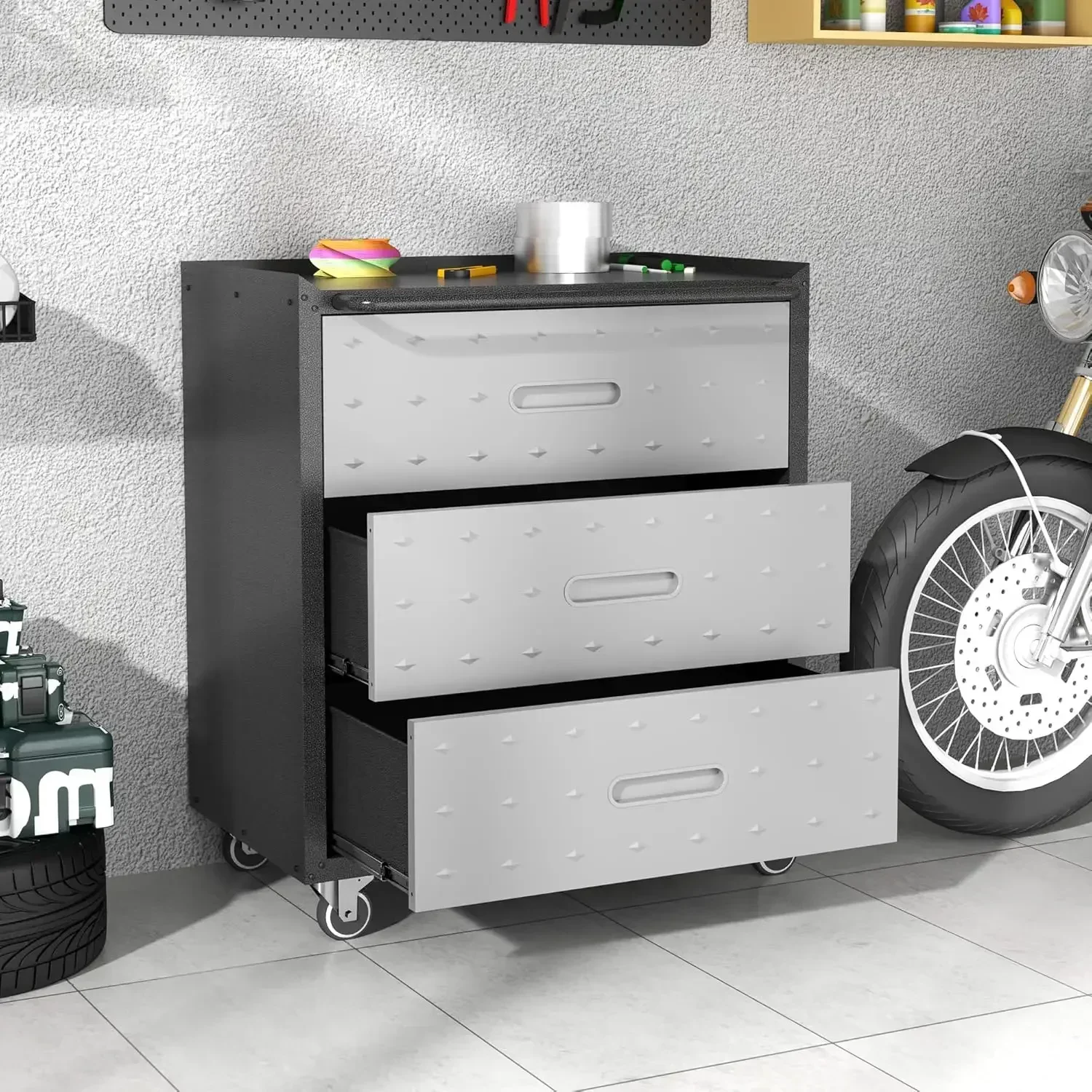 

Metal Storage Cabinet with Wheels, Rolling Tool Cabinet, Garage Storage Cabinet Tools, Assembly Required