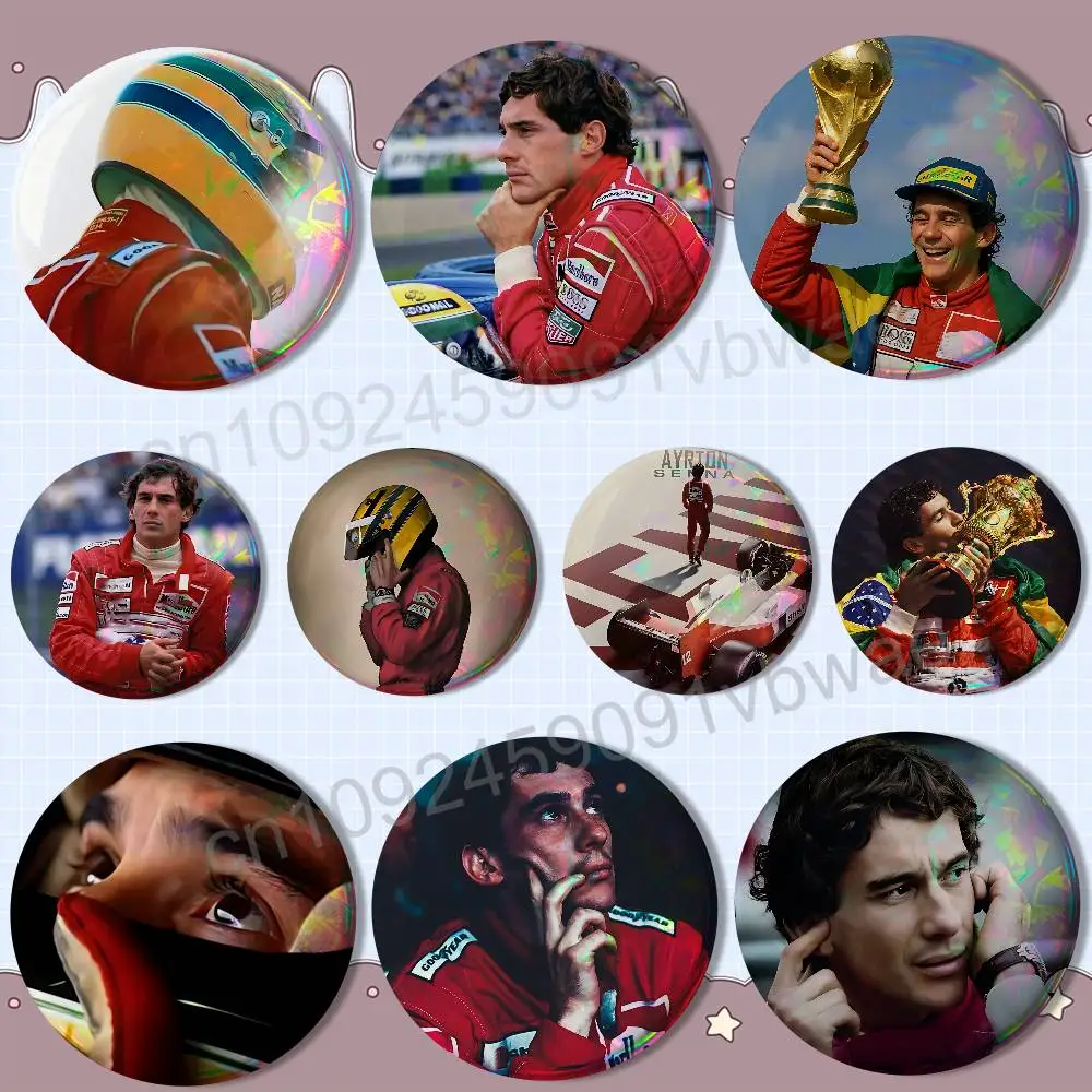 car cool Ayrton Senna Badge on Backpack Clothes decoration Tinplate Round Brooch Funny Custom Gifts for Friend