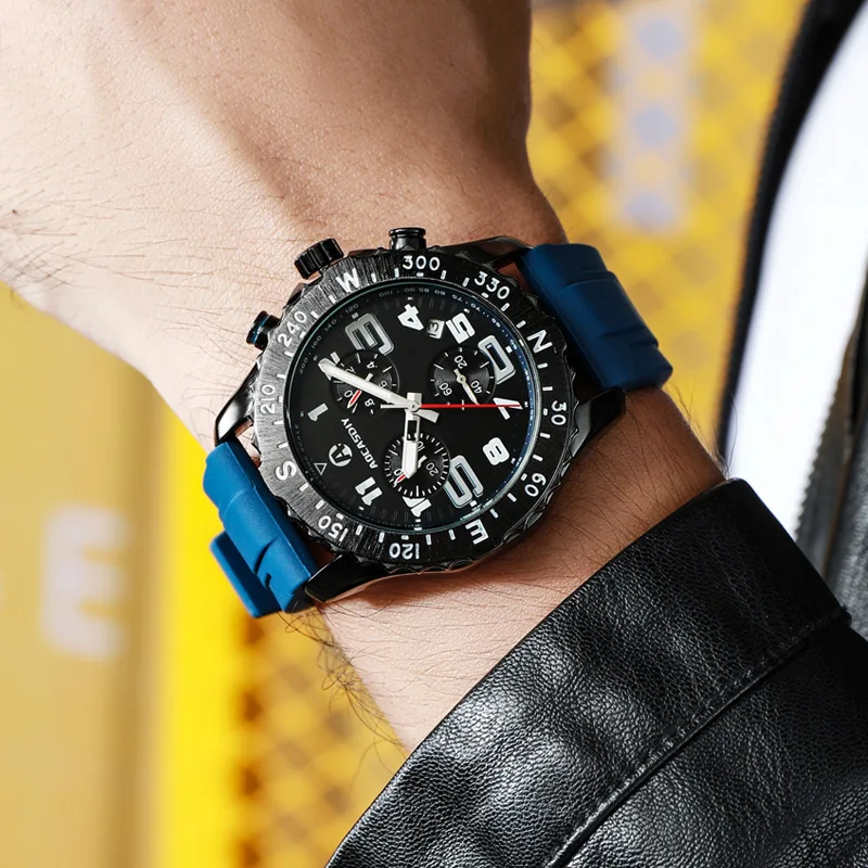 Hochwertige, Beliebte Personalisierte Klassische Multifunktionale Quarz-Armbanduhr für Herren, Sechsstiftige AAA-Uhr mit Gummiarmband, Business-Herrenuhr
