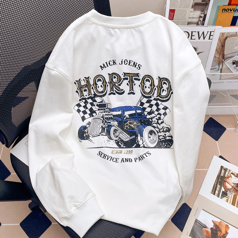 

Loose Fit Pure Cotton Long Sve T-irt ex Casual Sle round Ne Print Design for Youth Autumn Faion Outerwear