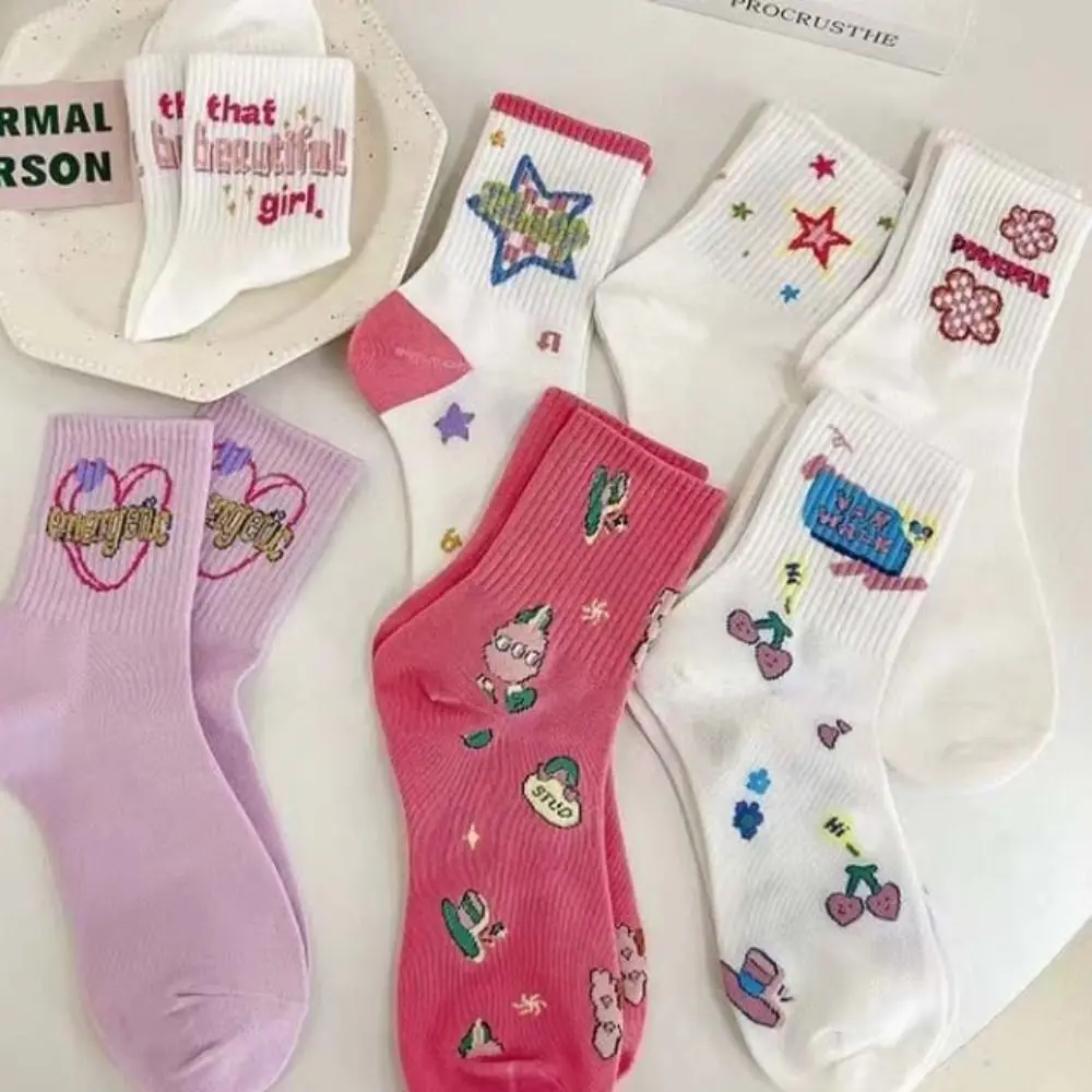 

Fashion Y2K Flower Ankle Socks Letter Outdoor Sports Star Short Socks Hosiery Japanese Style Cartoon Mid-Calf Socks Streetwear