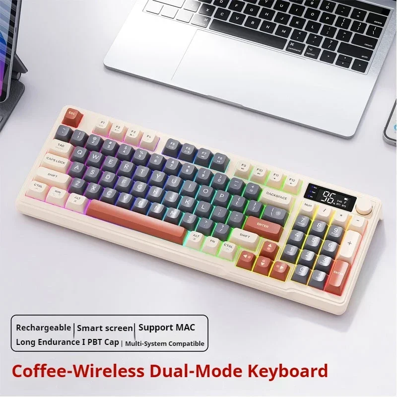 ZIYOULANG M96 Bluetooth Dual Mode Mechanical Keyboard PBT Ball Cap RGB Backlight Ergonomic Gaming Keyboard with Display Knob