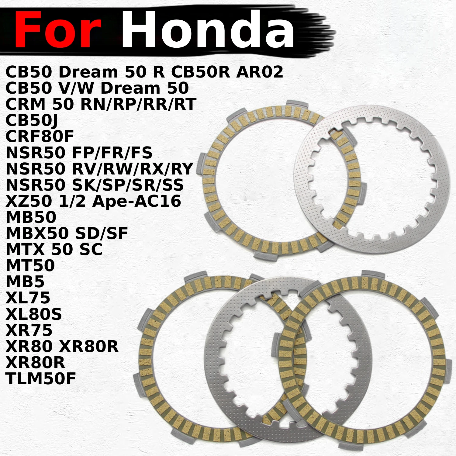 

Motorcycle Clutch Friction Disc Plate Kit For Honda CRM 50 RN/RP/RR/R MBX50 MB50 SD/SF MTX 50 SC OEM:22201-166-000 22201-KEB-600