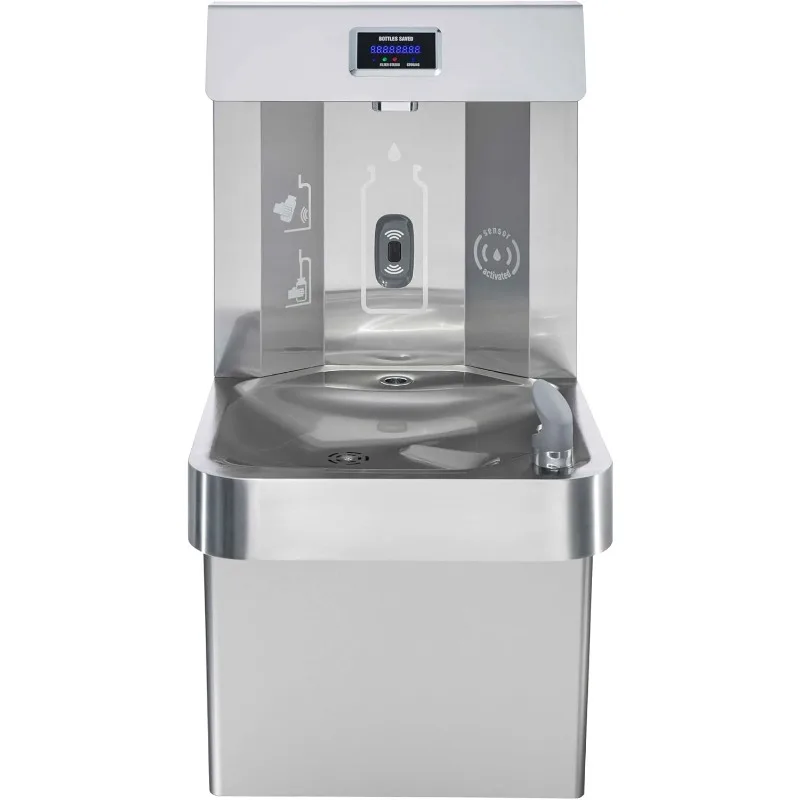 Wall Mounted Water Fountain with Bottle Filling Station, Self Cleani Sensor DispensingBottle Counter Display, Dual Filtration,