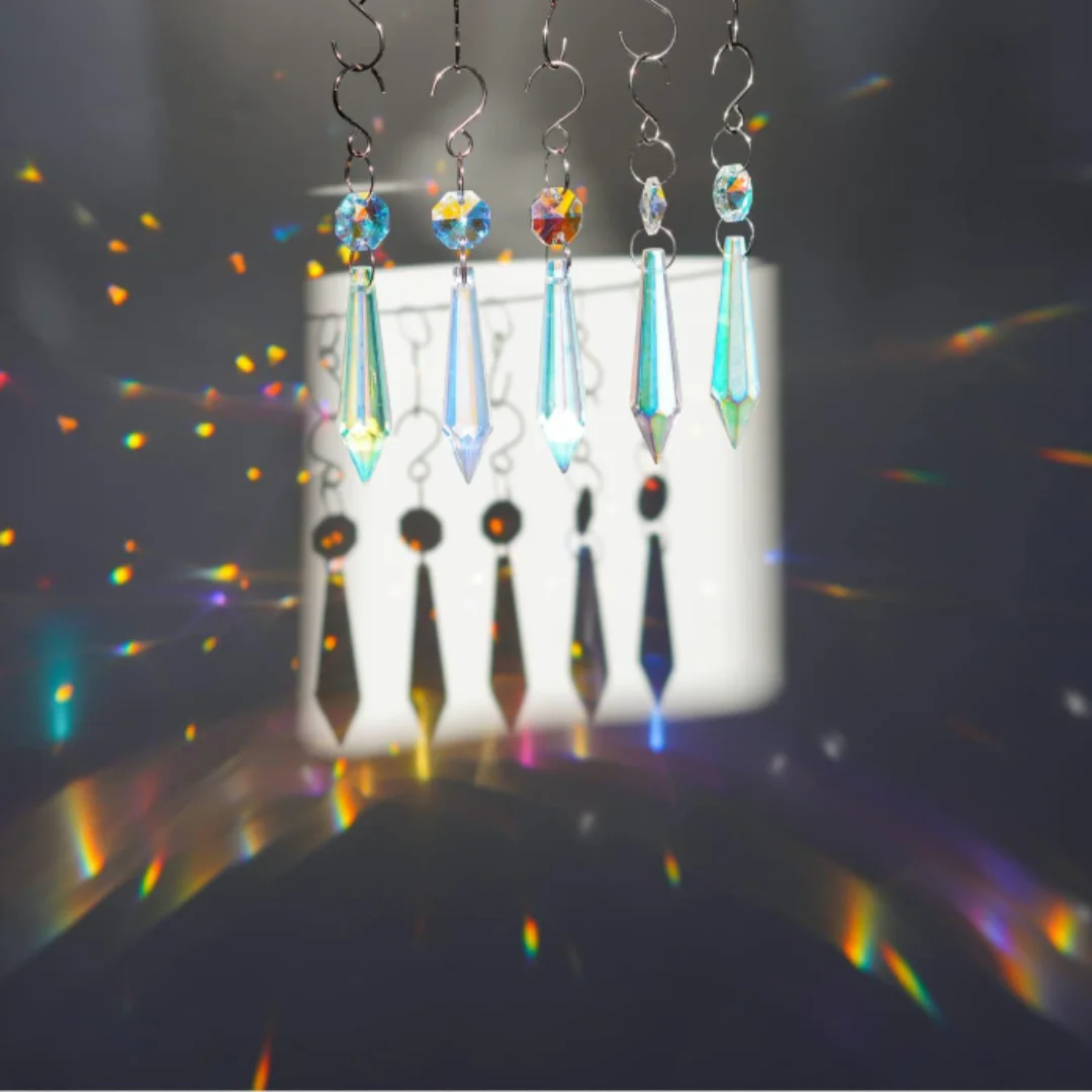 5pcs 10cm Chandelier Icicle Crystal Prisms Sun Catchers with Octagon Beads Crystals Lighting Lamp Replacement Parts Hanging