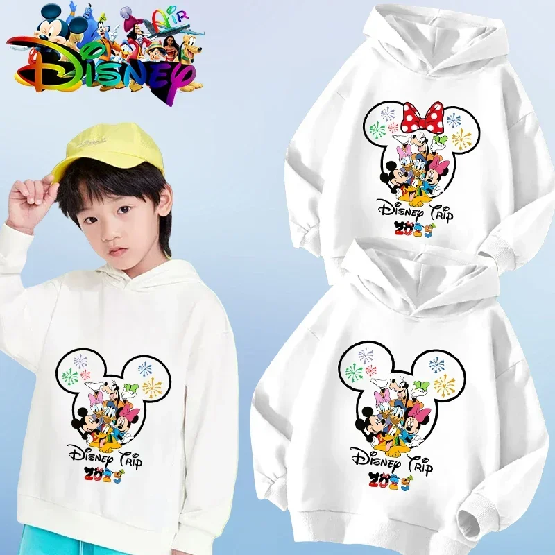 Disney Kawaii 2025 Fashion Disneyland Trip Vacation Clothes Caricature Hoodie Children Top Cartoons Girl Clothes Boy Disney Kids