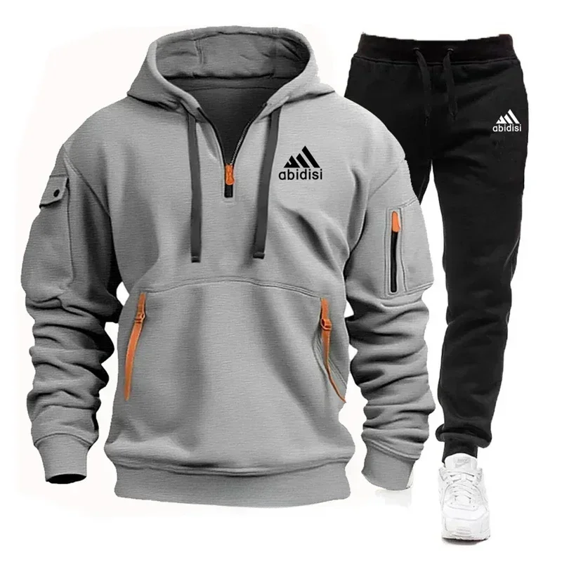 Ropa deportiva para hombre y conjunto para correr informal, un conjunto de dos piezas de sudadera para exteriores para hombre y pantalones de chándal negros para uso diario