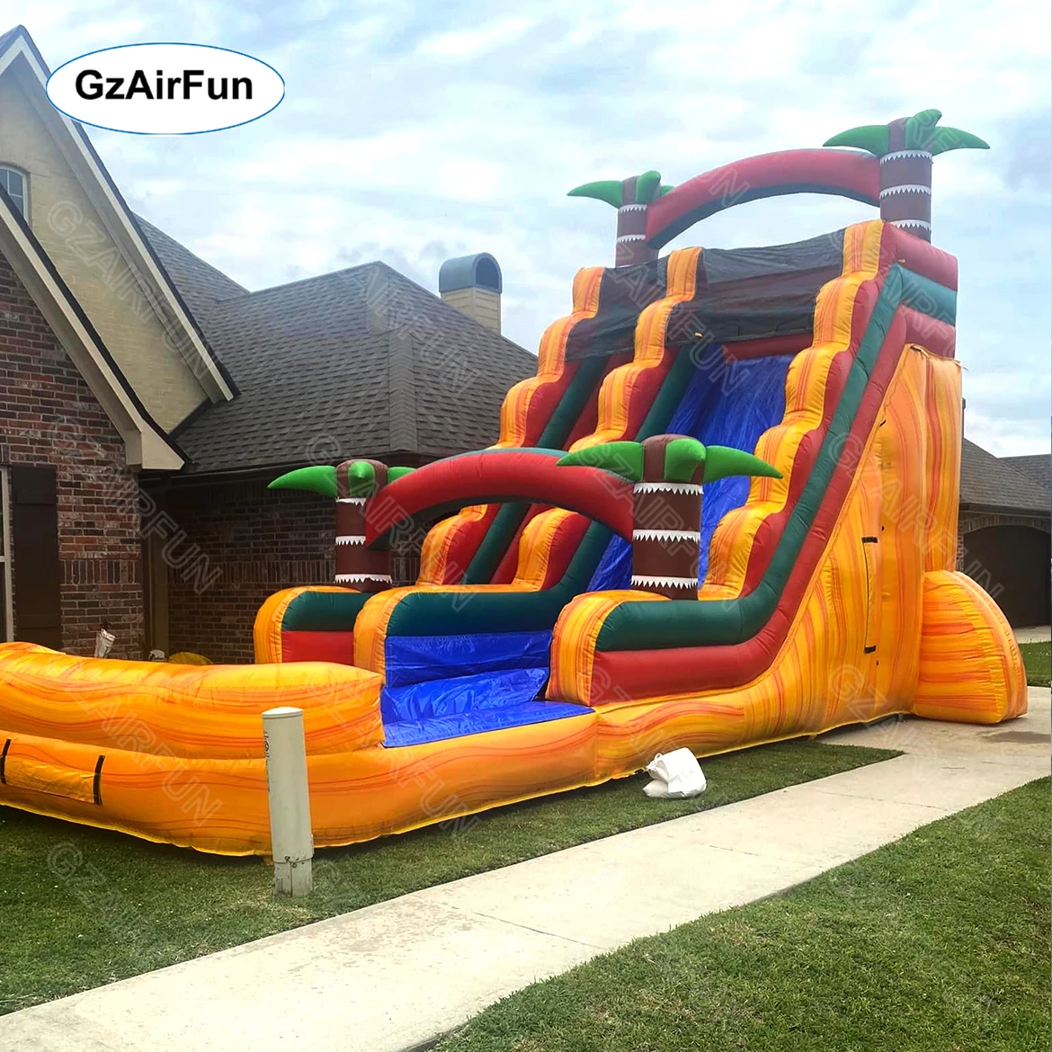 

Outdoor Large Commercial Marble Slide Palm Tree Inflatable Water Slide With Pool for Adults and Kids Party Rental