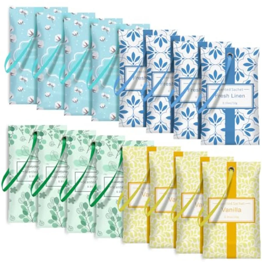 

Sachets for Drawers and Closets Sachets Bags Long-Lasting Linen Vanilla Cotton Eucalyptus and Sage Pack of 16 Home Fragrance Sa
