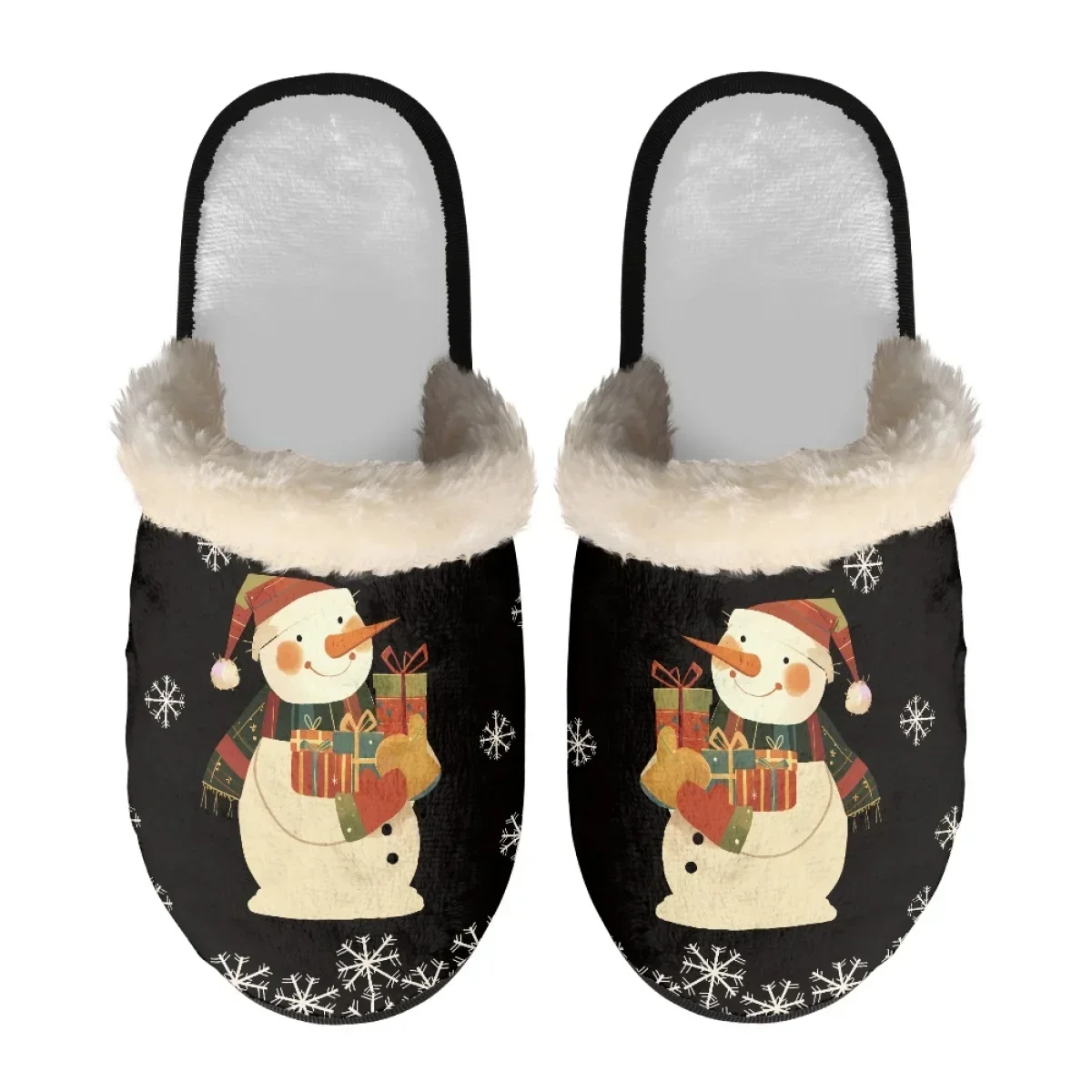 Christmas Black Cat Wearing Santa Hat HoHo Slippers Mens Womens Home Cotton Plush Keep Warm Custom Thermal Lightweight Slipper
