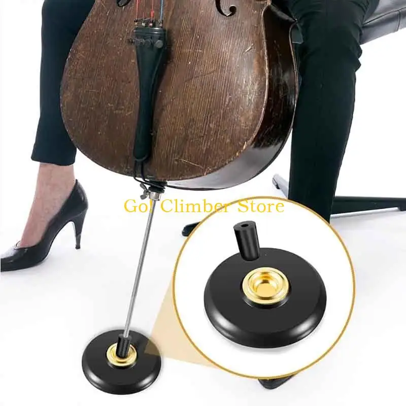 Q84C Black Cello Endpin Holder Strap with Chair-Leg Loop and Rubber Cup for a Consistent Resting Point During Playing