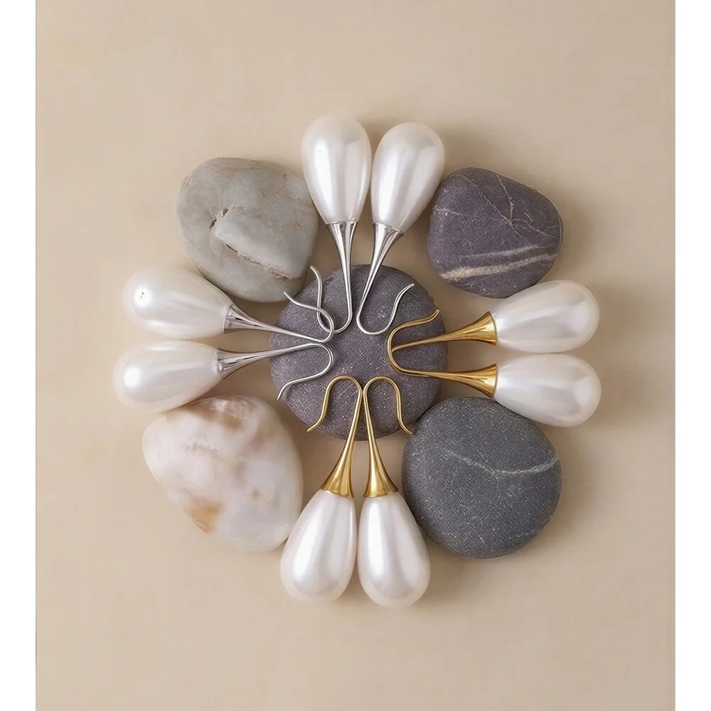 Yhpup Stainless Steel Imitation Pearls Water Drop Earrings Anti Allergic Metal Korean Style Elegance Chic Fashion Daily Jewelry