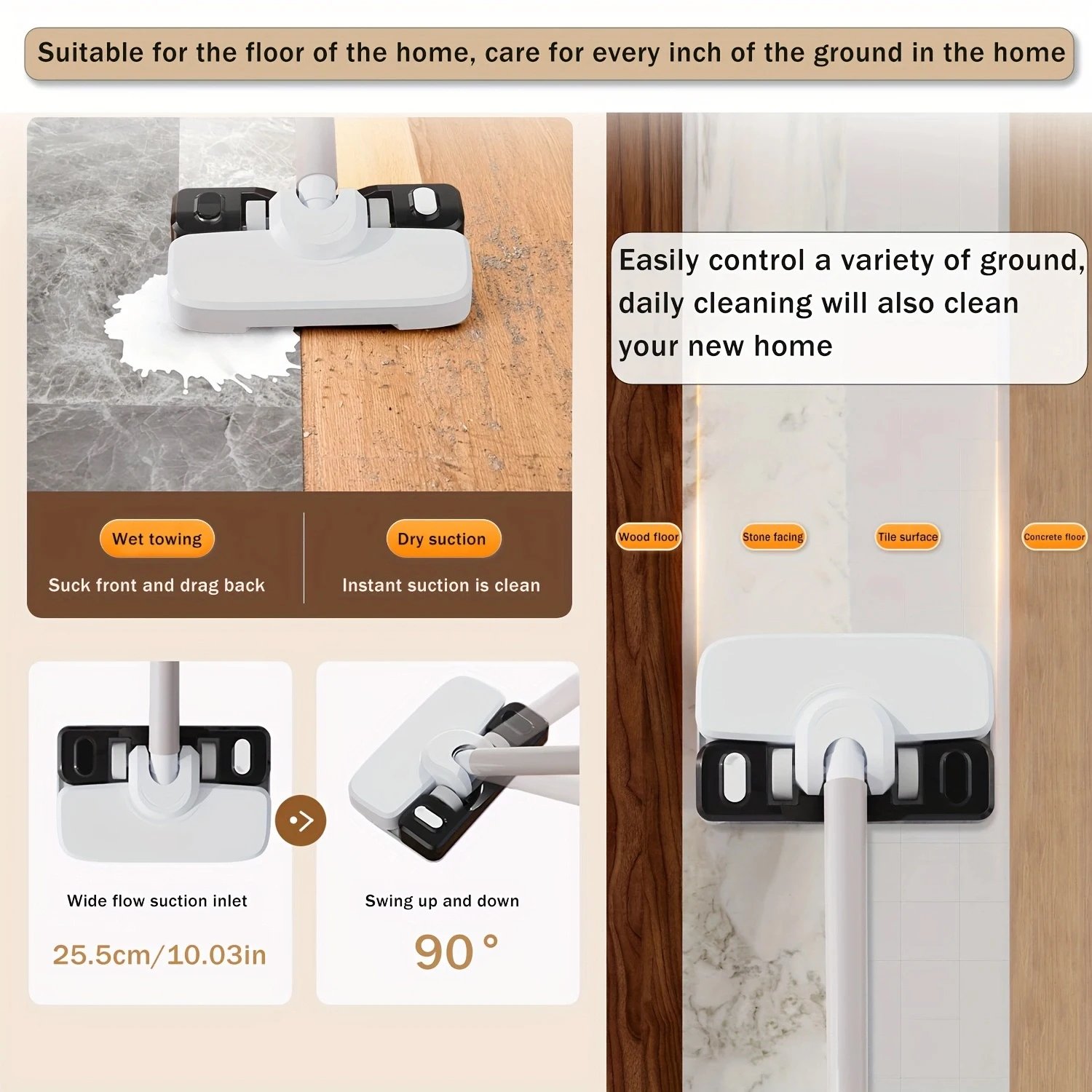 Wireless vacuum & mopping combo with multi-mode cleaning, 90° rotating brush for deep clean, lightweight, ensuring home cleanlin