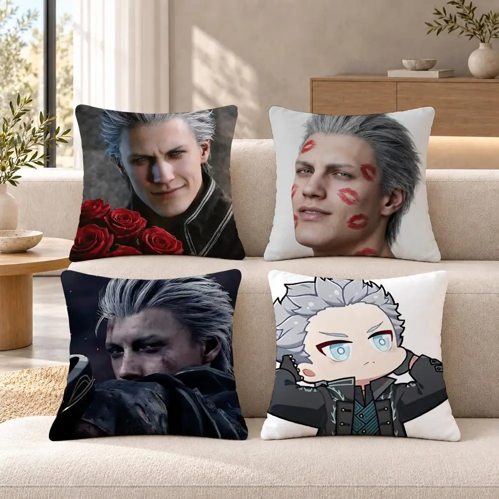Game DMC V-Vergil Cushion Cover Soft Short Plush Sofa Bedroom Den Car Dorm Decor Gifts