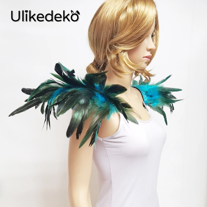 Charretera gótica de plumas para mujer, capa de hombro, Bolero, chal de plumas, encogimiento de hombros, accesorios de fiesta de Cosplay de