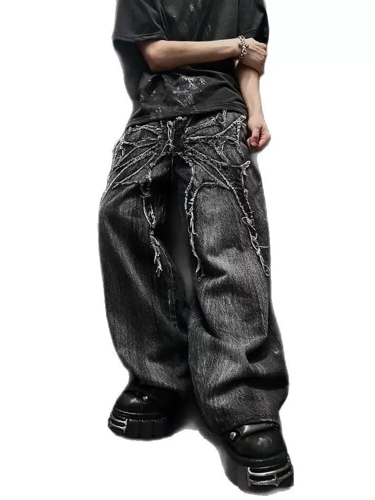 

HOUZHOU Gothic Vintage Jeans Women Y2k Punk Hip Hop Baggy Denim Trousers Grunge Patchwork Black Retro Wide Leg Jeans Streetwear