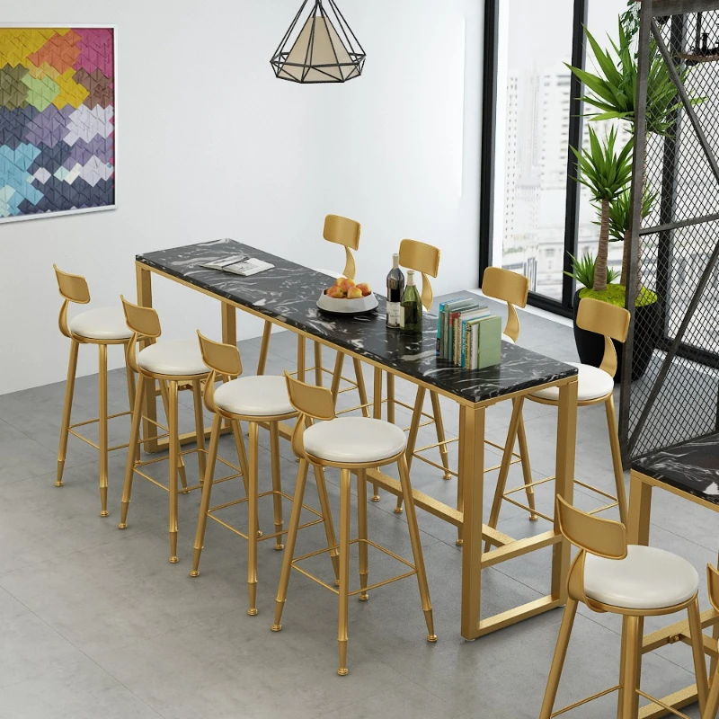 Tavolo alto in marmo nordico negozio di tè al latte dessert tavolo da bar in ferro battuto e combinazione di sedie caffè bianco이mobili da camera