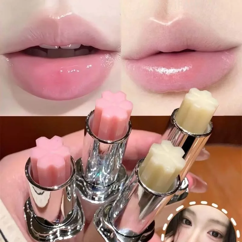 Temperature Color Change Lip Balm Flower Shape Moisturizing Hydrating Peach Pink Lipstick Reduce Lip Wrinkles Lips Care Makeup