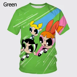 Summer New Cartoon Cute 3D Printing P-Powerpuff Girl Casual T-Shirts Children's Fashion Clothing Unisex Oversized Short Sleeves