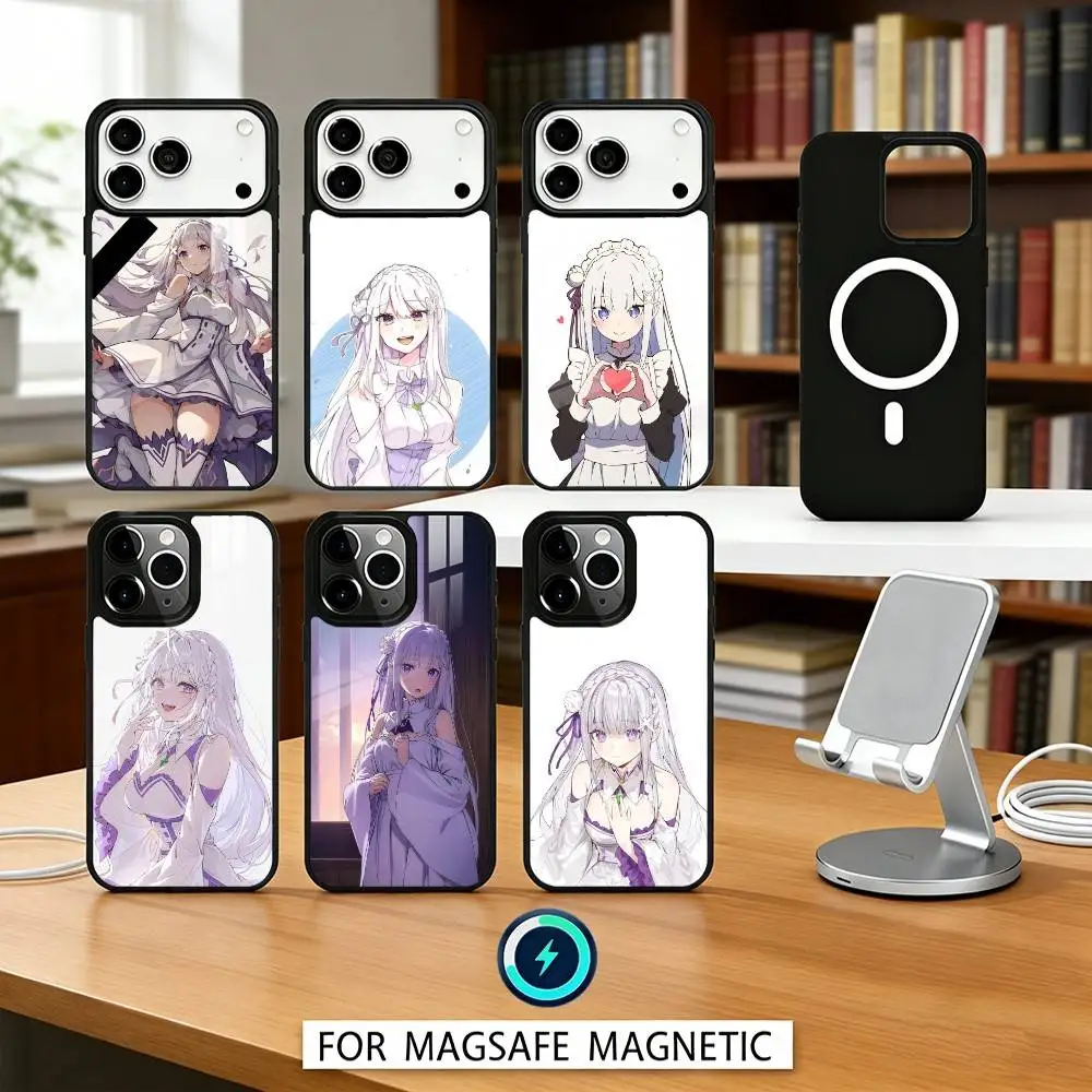 

Re Zero Rem Emilia Phone Case For iPhone17,16,15,14,13,12,Pro,Max,Magnetic For Magsafe Wireless Charging