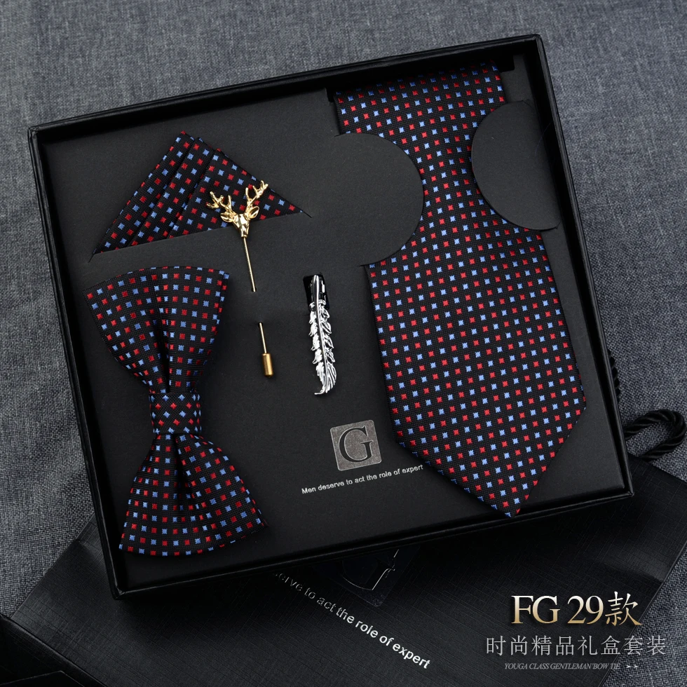 High Quality Boutique Tie Gift Box Men's Fashionable Geometric Pattern Business Dress Shirt Accessories 8CM Wide Cravat Set