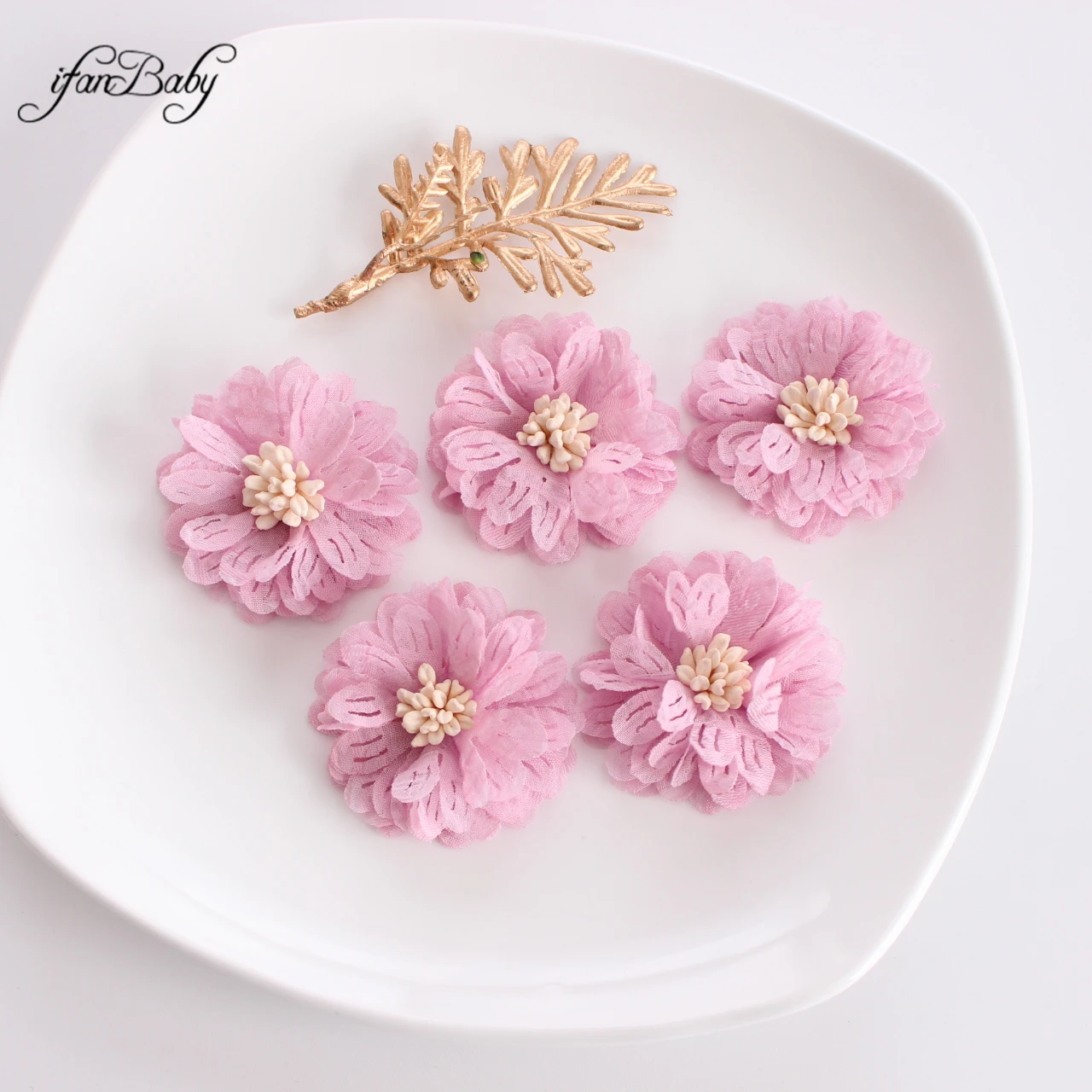 4.5CM Fashion Solid Artificial Fabric Flowers With Stamen For Hair Accessories Hairband Apparel Accessories 12 Colors