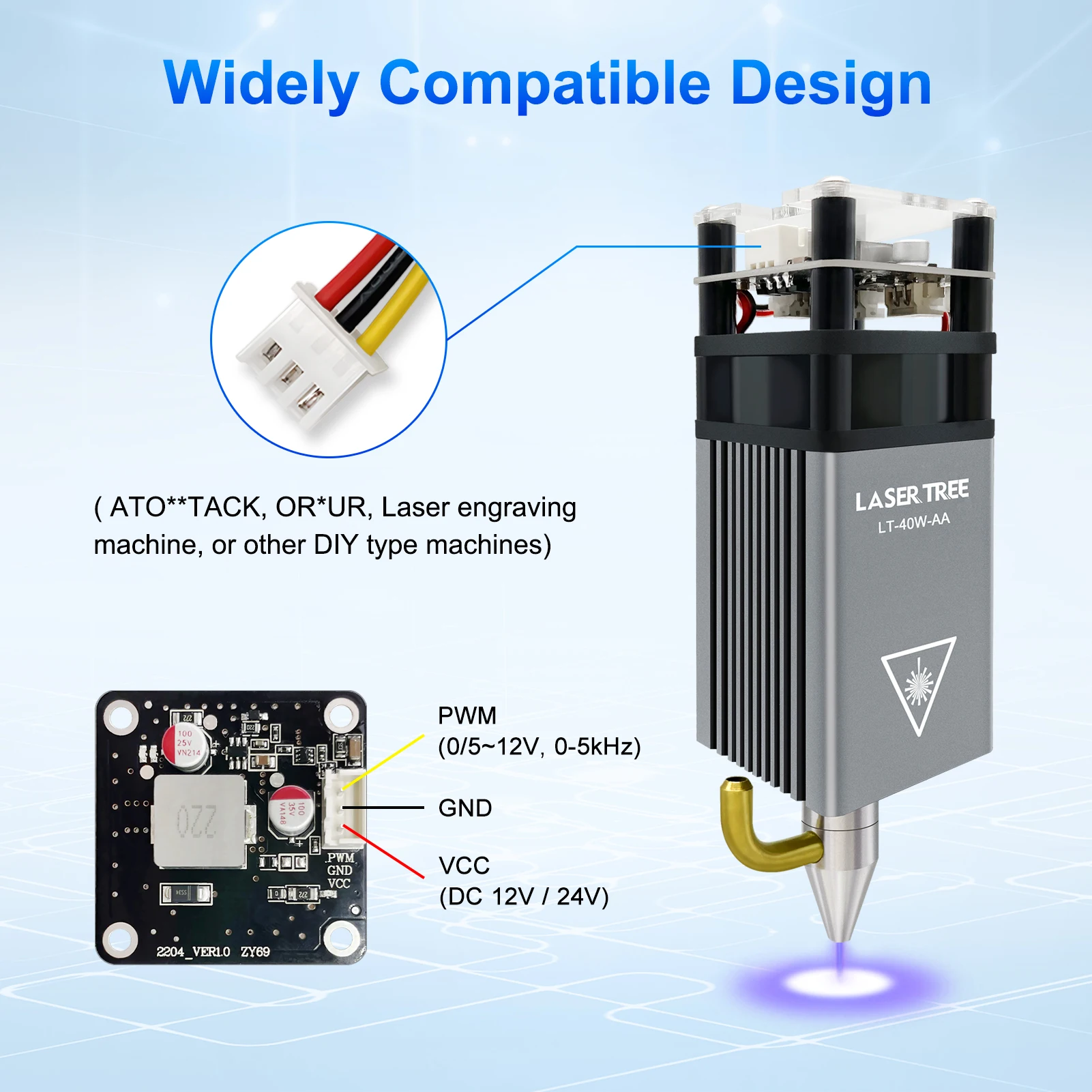 LASER TREE 5W Air Assist Laser Head Fixed Focus Module 450nm TTL Blue Light for CNC Laser Engrave Cutting Woodwooking Tools