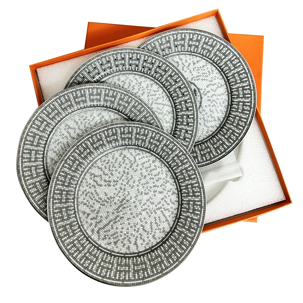 

4 Pcs 8 inch Steak Dinner Plate, Ceramic Breakfast Plate, Dim Sum Cake, High-Grade Refined Dessert Plate, Gift Box