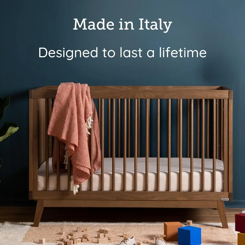 3-in-1 Convertible Crib to Toddler Bed – Wooden Made in Italy, GREENGUARD Gold Certified Small Baby-Safe Finish