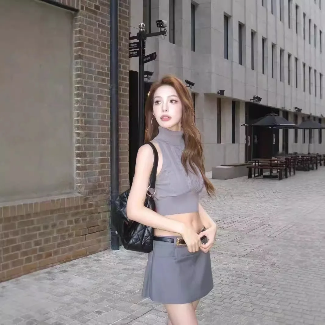 

Женская модная одежда для взрослых по индивидуальному заказу, вязаный жилет с высоким воротником, топ, облегающая утягивающая сексуальная юбка трапециевидной формы